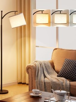 Ambimall 60" Floor Lamps for Living Room with 3 Color Temperatures Bulb & Adjustable Linen Shade, Tall Lamp for Living Room Bedroom Office Classroom Dorm Room(9W Bulb Included)