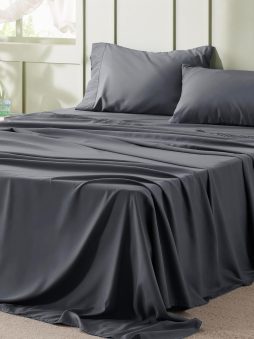 Bedsure Queen Sheet Set - 4 Pieces Soft Queen Size Sheets - Breathable & Cooling - Hotel Luxury - Easy Care Polyester Microfiber Bedding for Women, Men, Dark Grey
