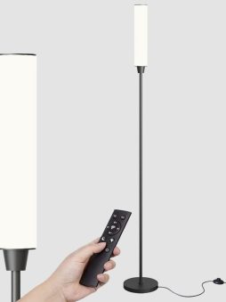 Floor Lamp with Remote Control,Bright Floor Lamps for Living Room/Bedroom/Office, Stepless Adjustable 3000K-6000K Colors and 10-100% Brightness,Standing Light with Foot Switch (Black)