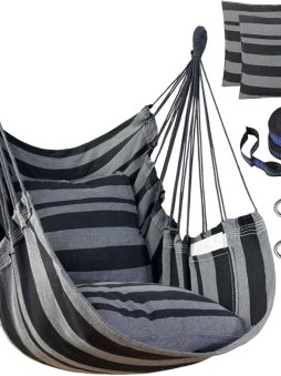 Halalona Hammock Chair Hanging Hammock Chair Rope Swing 2 Cushions Included-Sturdy & Durable Soft Cotton Hand Woven Hammock Swing for Bedroom, Porch, Patio-Indoor/Outdoor