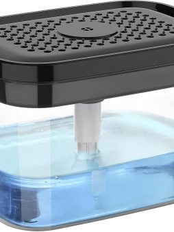 MR.SIGA Dish Soap Dispenser for Kitchen,2 in 1 Premium Sponge Holder, Dishwashing Soap Pump Dispenser for Countertop, Black