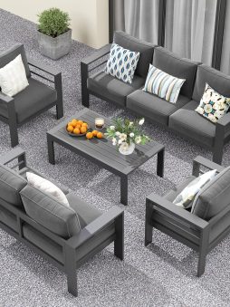 Solaste Aluminum Patio Furniture Set,7 Seats Modern Outdoor Conversation Set Metal Patio Furniture Set Sectional Sofa with Upgrade Cushion and Coffee Table,Dark Grey