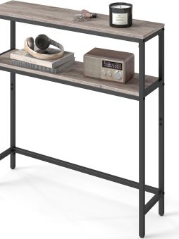 VASAGLE Console Table, 2-Tier Narrow Sofa Table with 2 Shelves, 7.9 x 31.5 x 31.5 Inches, for Living Room, Hallway, Entryway, Heather Greige and Ink Black ULNT130K02V1